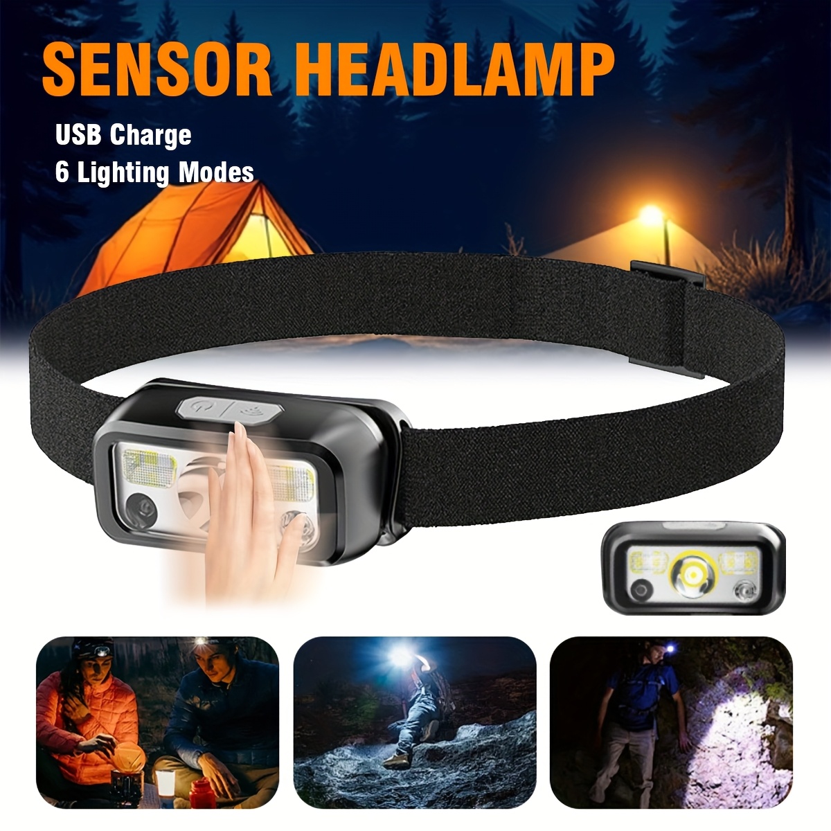 Led Headlight Bulbs - ไฟหน้าแบบเซ็นเซอร์ LED COB อันทรงพลัง ไฟหน้าแบบชาร์จ USB