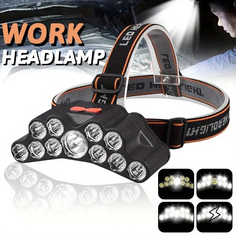 Led Headlight Bulbs - 11 LED ไฟหน้าแบบแรงสูงโคมไฟหัว Type-C ไฟหน้าแบบชาร์จไฟได้ในตัว 18650