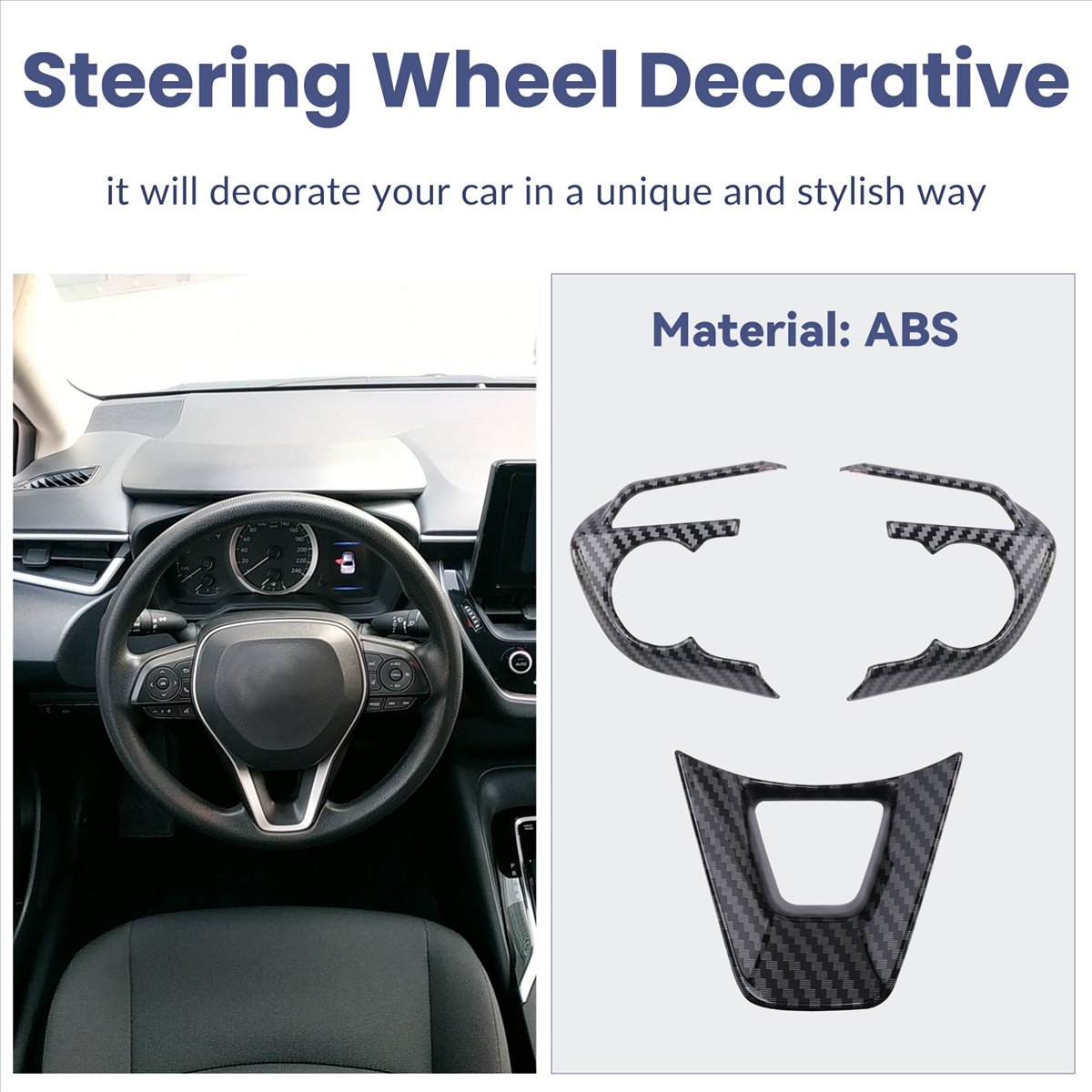 Car Accessories For Steering Wheel - โปรโมชั่นพิเศษสำหรับ Toyota Cross 2019-2021 ฝาครอบปุ่มพวงมาลัยลายคาร์บอนไฟเบอร์ พร้อมกรอบตกแต่งและสติกเกอร์เสริม