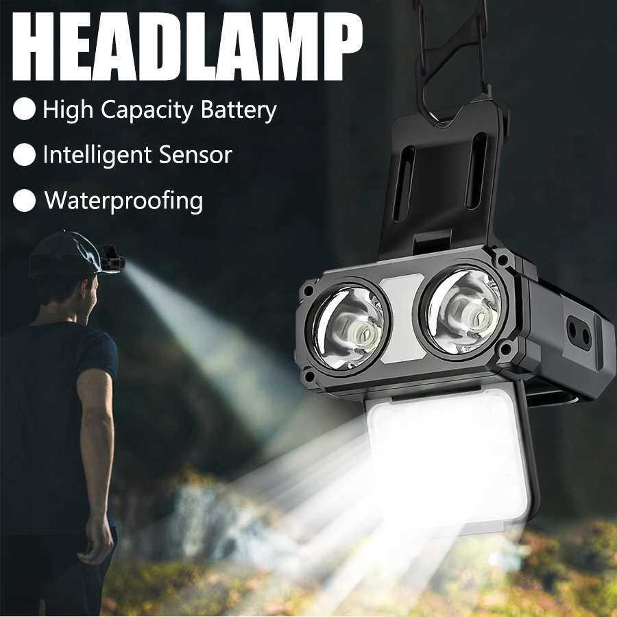 Led Headlight Bulbs - ไฟฉายคาดศีรษะแบบหนีบหมวก LED COB พร้อมเซ็นเซอร์ ชาร์จผ่าน USB